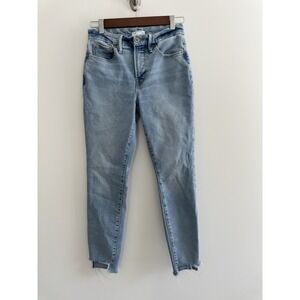 Good American Good Legs Skinny Jeans Raw Hem Distressed Light Wash Size 0 #0123